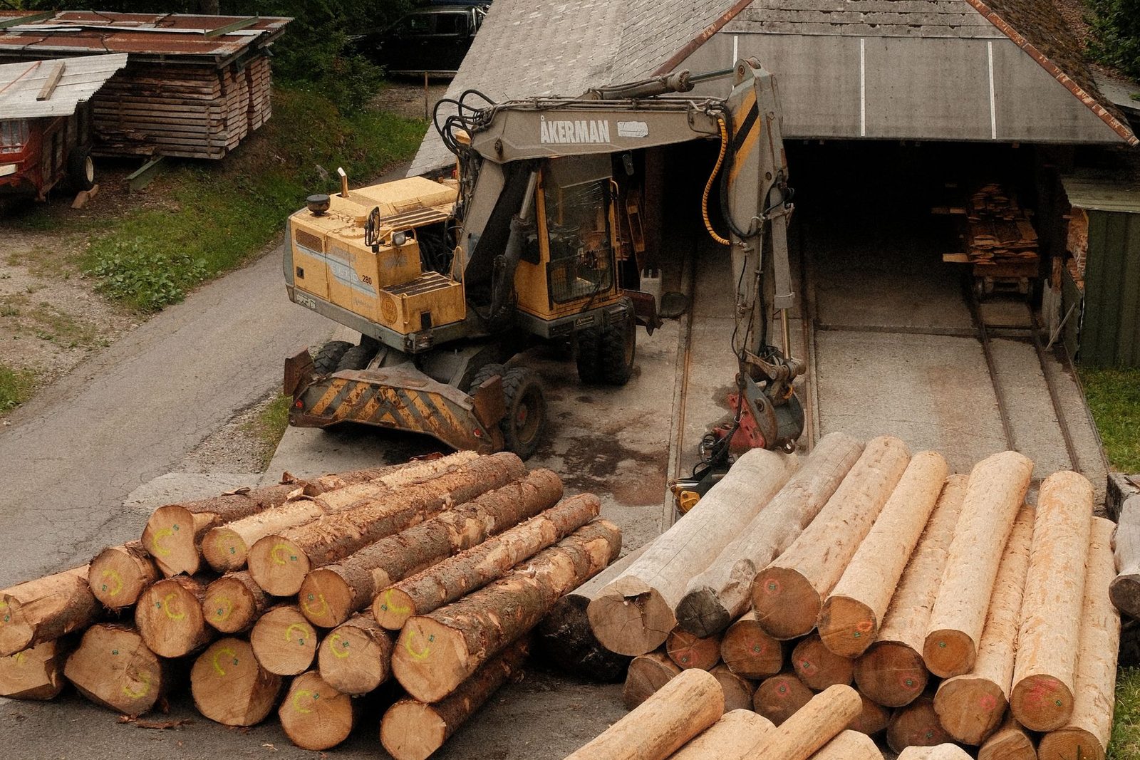 Logs sorted and stacked at a landing