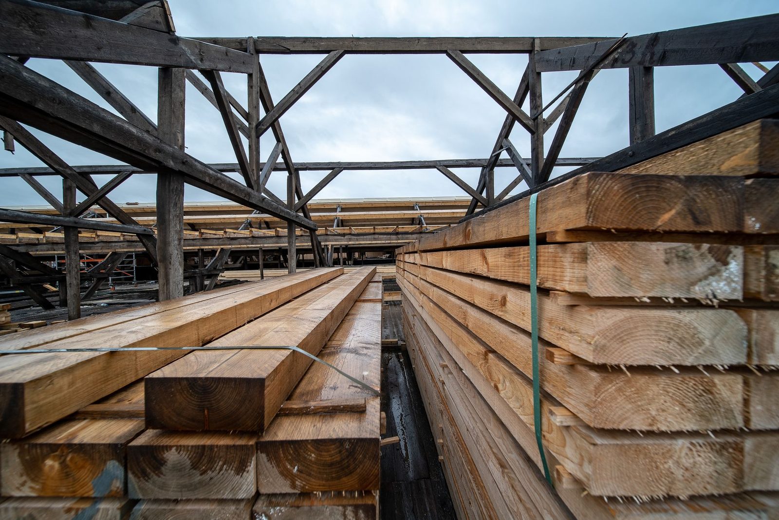 Stacked timbers and beams